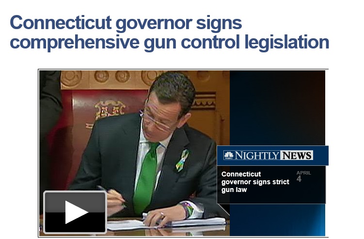 Connecticut Governor Malloy signing new gun laws. 