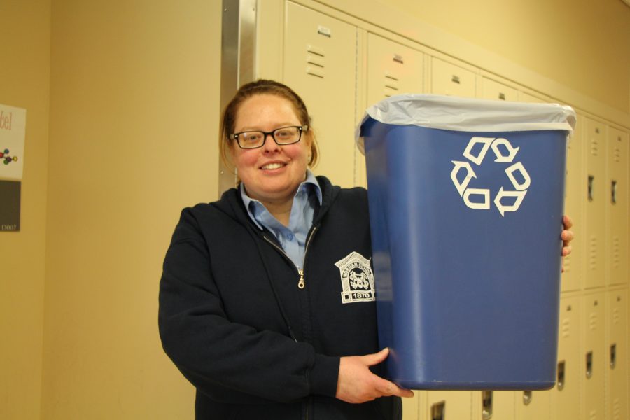 Science+teacher%2C+Colleen+Whittle+proudly+holding+her+recycling+bin+