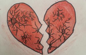 A drawing of a broken heart