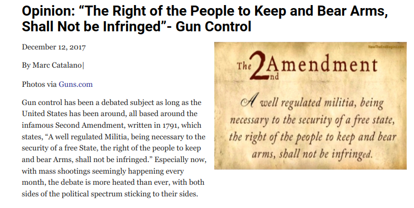 Opinion: The Right of the People to Keep and Bear Arms, Shall Not be Infringed - Gun Control