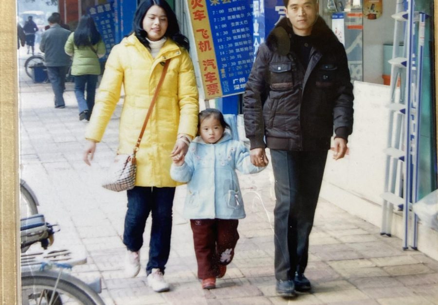Aerie with her parents in Chengdu, China
