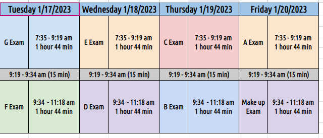 Midterms Schedule