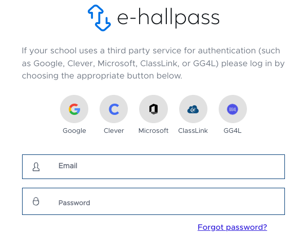 E-Hallpass login; screenshot.