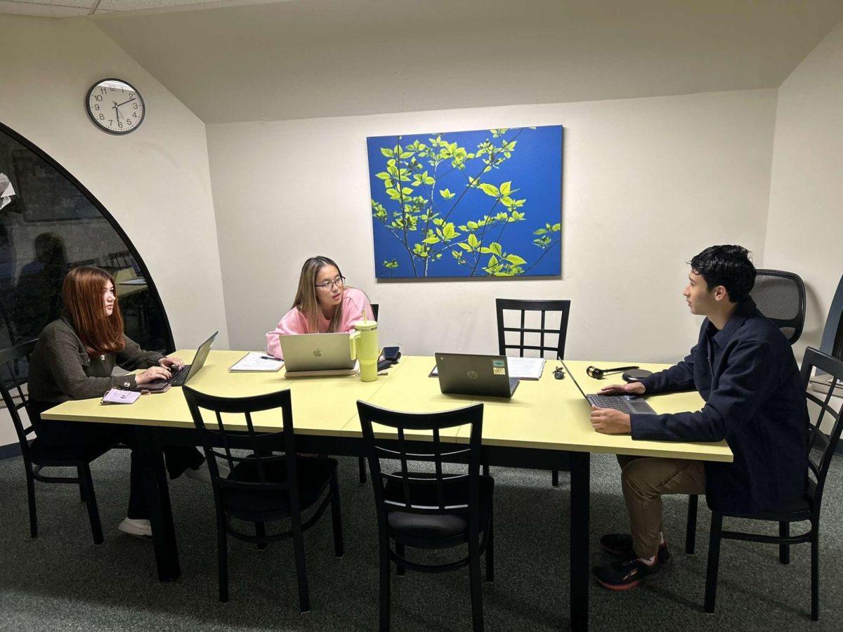 Michael DeRenzo, Senior, Talia Le, Junior, Katie Nguyen, Senior, meeting for the Academic Affairs Committee