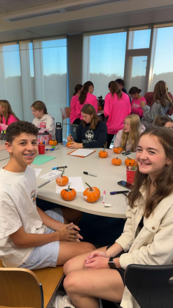 Students created colorful pumpkins with inspirational messages for elderly home care at Masonicare in Wallingford.  Cindy Stevens of Cindy Stevens Art Studio provided the creative materials and passion.

Photo credit goes to Mrs. Rizzo