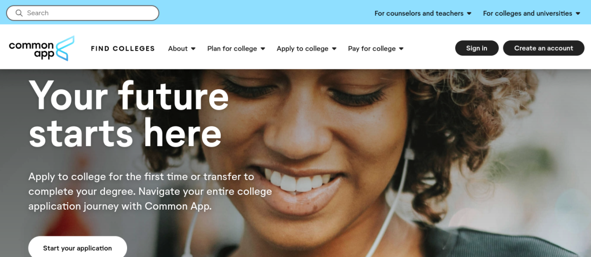 Common app website homepage