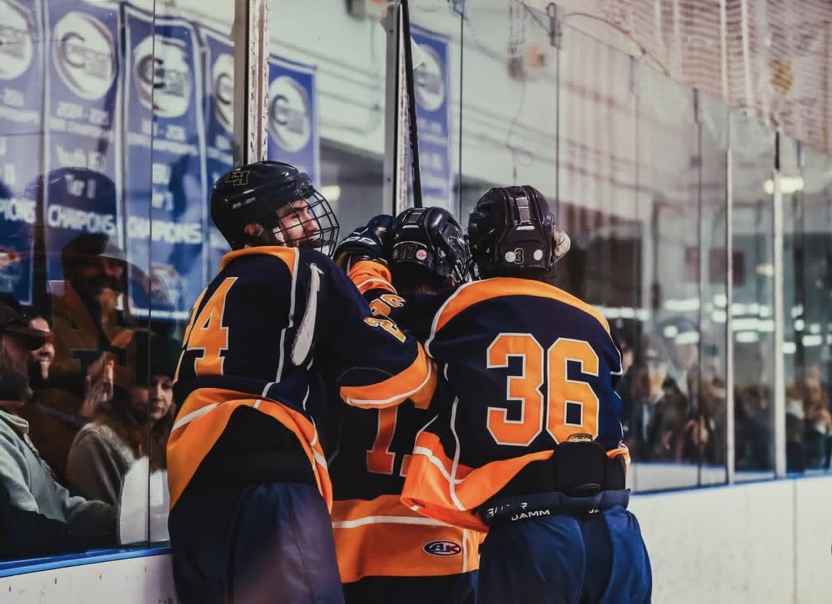 East Haven celebrating a goal against Cheshire