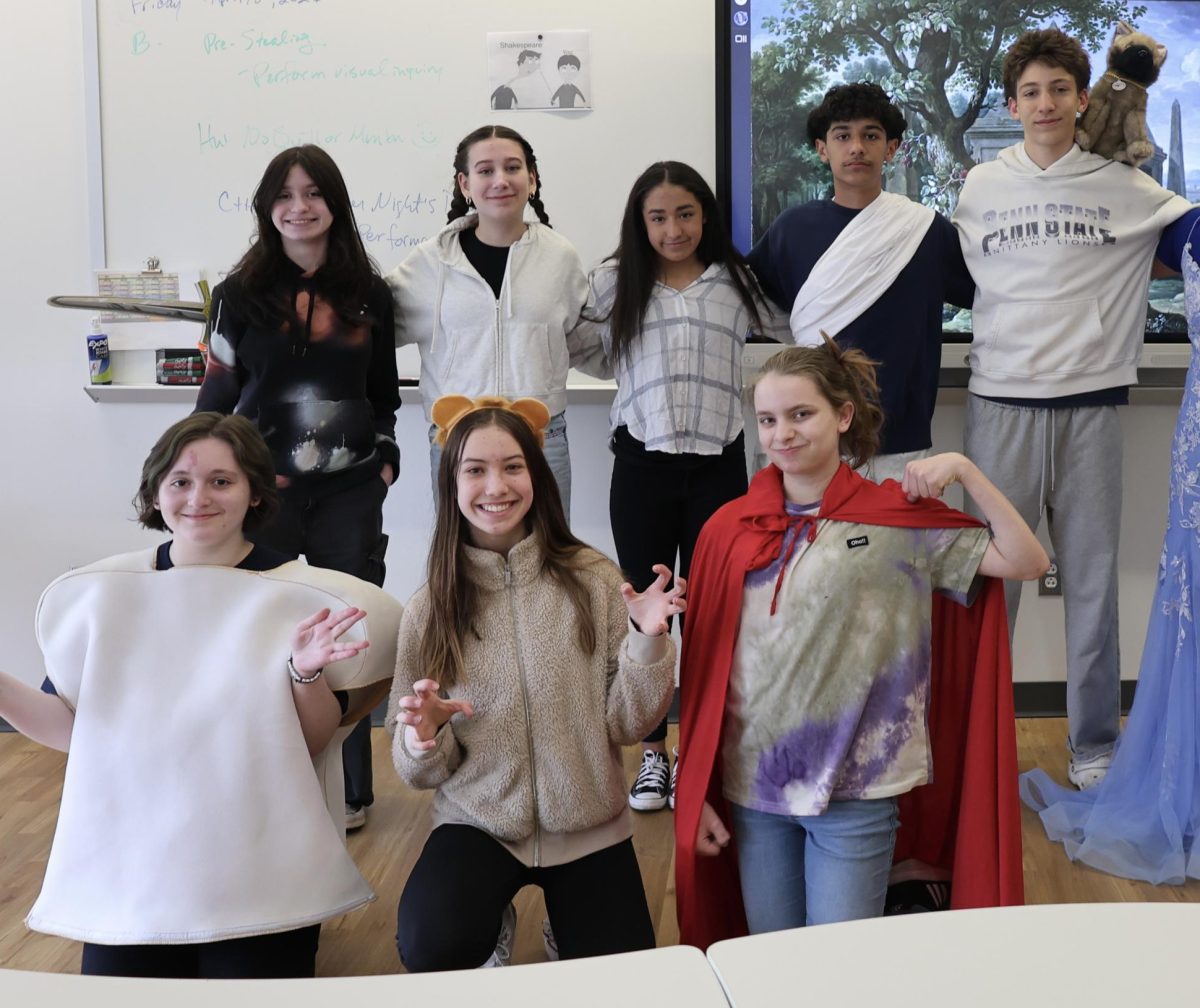 Part of C period's cast for their performance of Pyramus and Thisbe.
