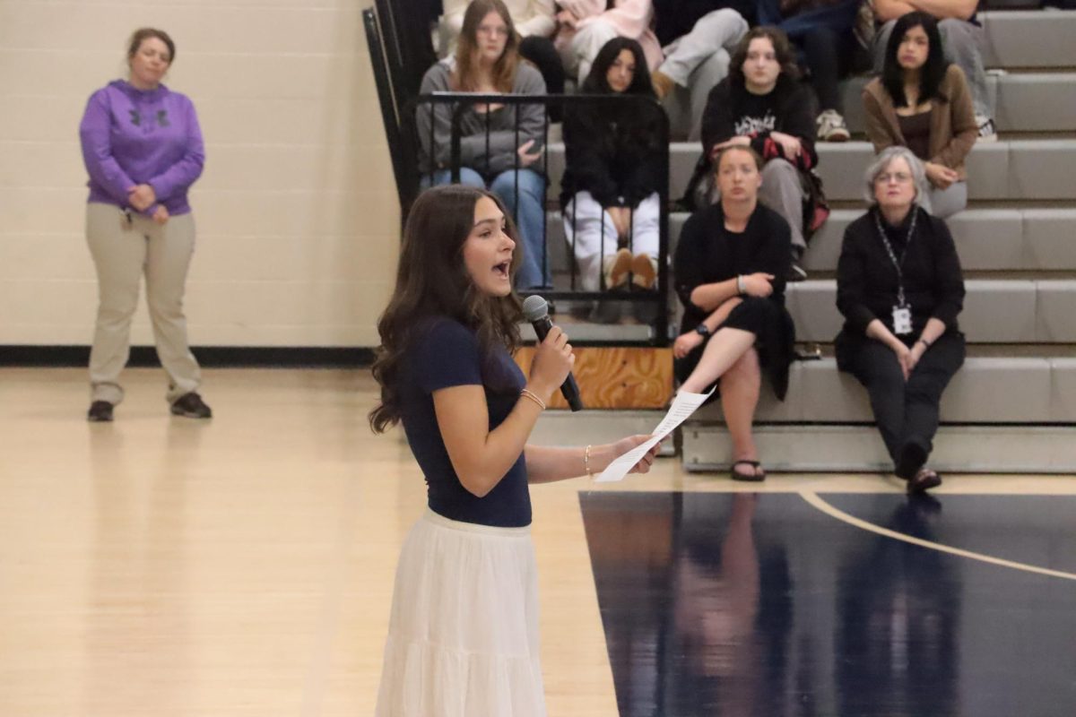 Newley elected Student Body President, Taylor Breen, delivering her speech to students before voting was hosted.