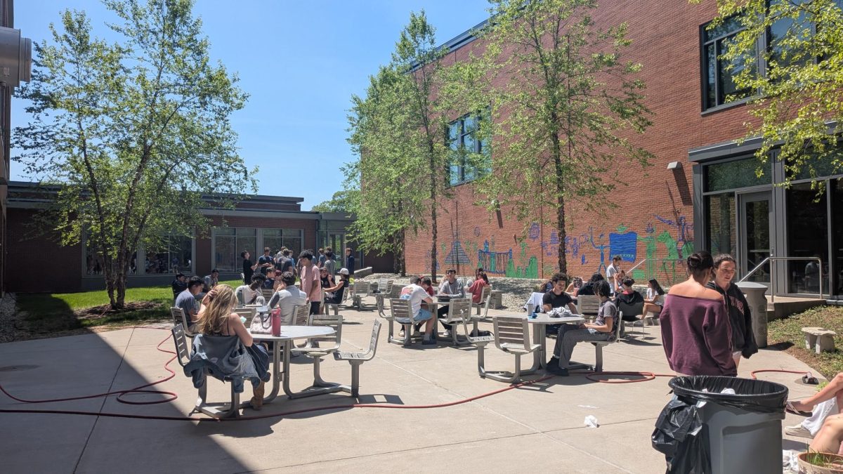 The Morgan Schools courtyard welcomes students during lunch waves